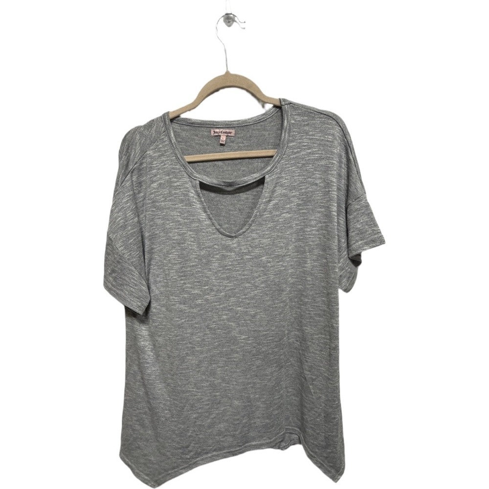 Juicy Couture Gray Cutout Choker Neck Tee Short Sleeve Relaxed Top Size Large